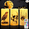 Homemory Halloween Candles, Color Changing Flameless Candle, Battery Opeated Candle, Outdoor Waterproof Plastic Candle with Remote and Timers, Skull, Crow, Spider, 13 Colors, Set of 3