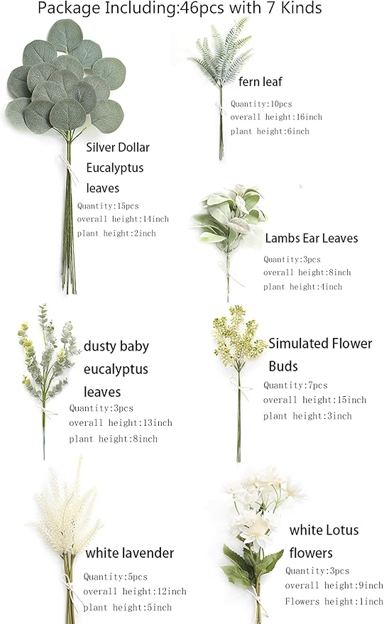 Serra Flora Artificial Greenery Spray Box Set(Pack of 46pcs) with 7 Kinds of DIY Wedding Bouquet Filler Table Centerpieces and Floral Arrangement (Dusty Green)