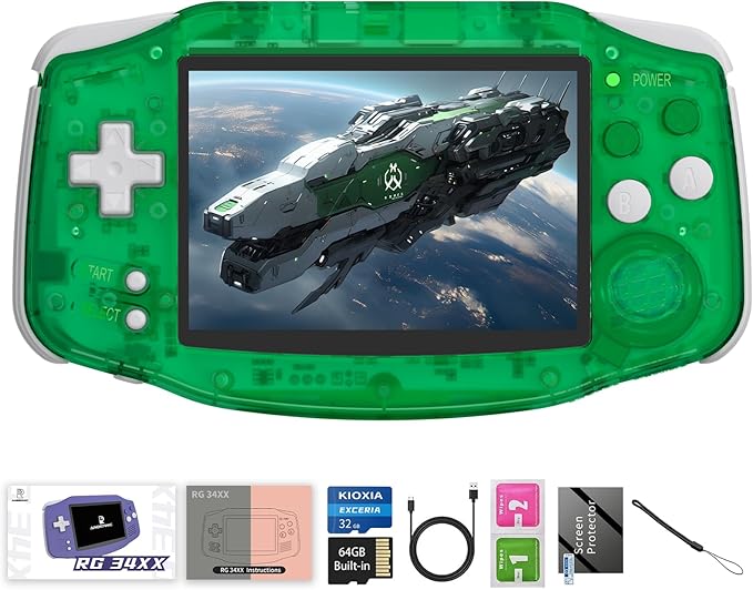 RG34XX Retro Handheld Game Consoles RG34XX Classic Retro Gaming Console 32+64G Card Preloaded Games 5000+ rg34xx Portable Gaming Console Linux 64-bit 3500mAh Battery WiFi Bluetooth HD and TV Output Green