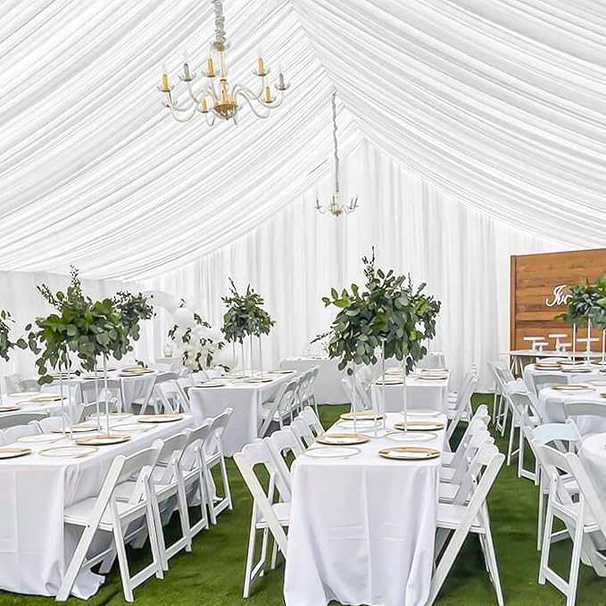 8 Panels White Wedding Ceiling Drapes 5ftx30ft Ceiling Drapes Chiffon Fabric Arch Draping Sheer Curtains Soft Drapery Draping Wedding Ceiling Decorations for Party Ceremony Stage Swag