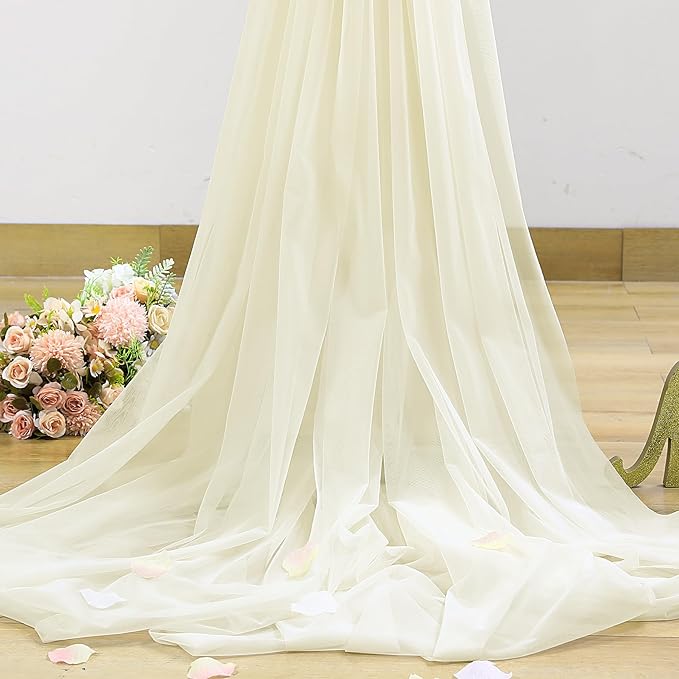 Ivory Tulle Backdrop Curtain for Wedding Parties 10ft x 8ft Sheer Backdrop Curtains for Bridal Shower Birthday Baby Shower Photo Shoot Background Decorations 2 Panels 5ft x 8ft