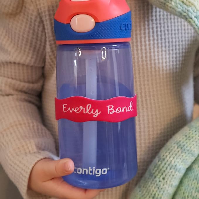 InchBug Orbit Labels - Baby Bottle Name Labels for Daycare, Sippy Cup Bands - Engraved Silicone, Reusable, Dishwasher Safe, White Contrasting Personalization, 4-Pack (Flamingo Pink)