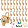 50Pcs 16.5" Kraft Paper Bouquet Bags with Handle, Florist Gift Wrapping Supplies Kit Includes Decorative Lace Ribbon, Floral Tape, Shears for Flower Arranging, Wedding, Party Decor