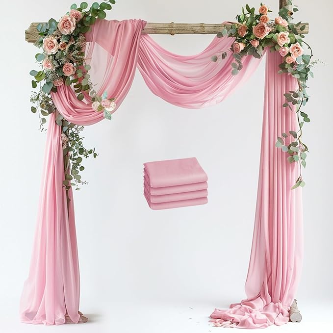 Wedding Arch Draping Fabric 4 Panels 28.7" x 20FT Blush Pink Sheer Chiffon Backdrop Drapes for Wedding Ceremony Birthday Party Bridal Shower Outdoor Decoration