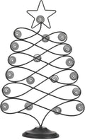 Decorative Metal Christmas Tree Card Holder, 18 Inch Tabletop Holiday Card Display Rack with Star Topper, Black Wire Tree Cards and Photo Holders Stand, Holds up to 19 Place Cards and Memos Pictures
