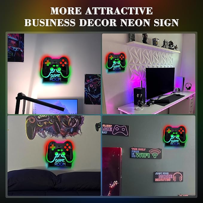 Ineonlife Game Room Controller Neon Sign Mirrored Colorful LED Lights for Gaming Room Decor Light Up Signs for Teen Boy Bedroom Decoration Best Gift for Kids 12.6 x 14.17 inches USB Powerd