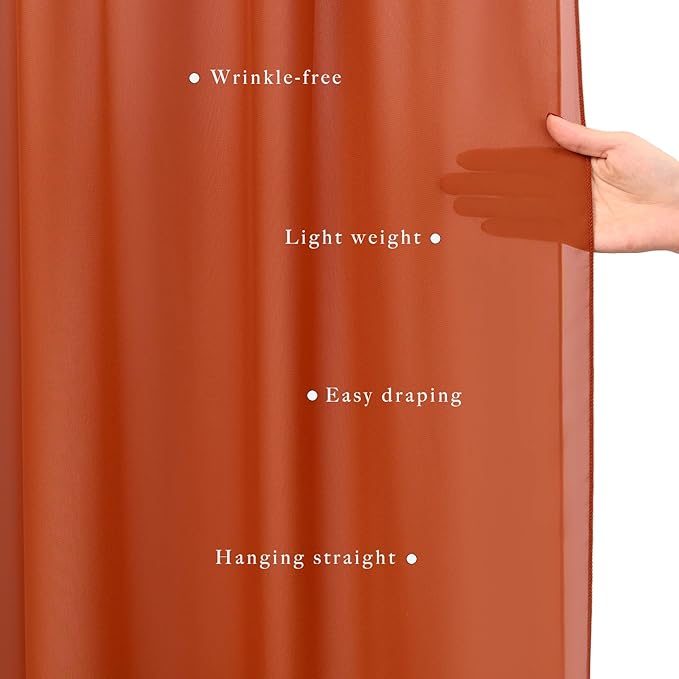Wedding Arch Draping Fabric 4 Panels 20Ft Length x 28" Width Terracotta Photography Arch Drapes Chiffon Fabric Sheer Curtains Backdrop for Party Bridal Wedding Ceremony Ceiling Stage Reception Decor