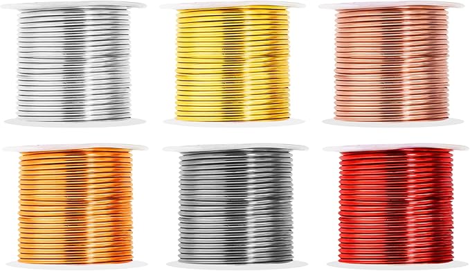 Mandala Crafts 13 Gauge Anodized Aluminum Craft Wire for Jewelry Making - 300 FT Colored Flexible Silver Copper Light Gold Gray Gold Red Wire - Bendable for Bonsai Armature Crafting Sculpting