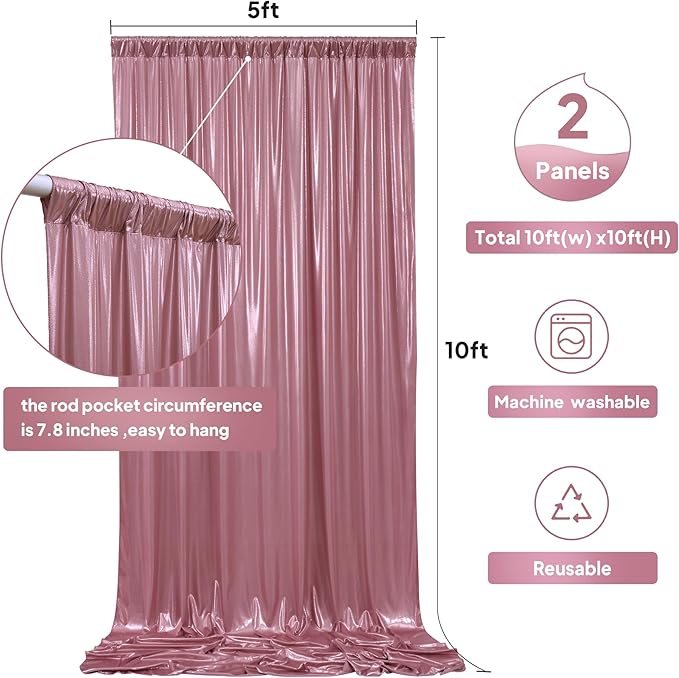 10x10 ft Rose Gold Sequin Backdrop Curtain Panels for Parties, Wrinkle Free Glitter Photo Backdrop Drapes 2 Panels 5x10FT Shimmer Back Drop Cloth for Wedding Birthday Christmas Photography Background