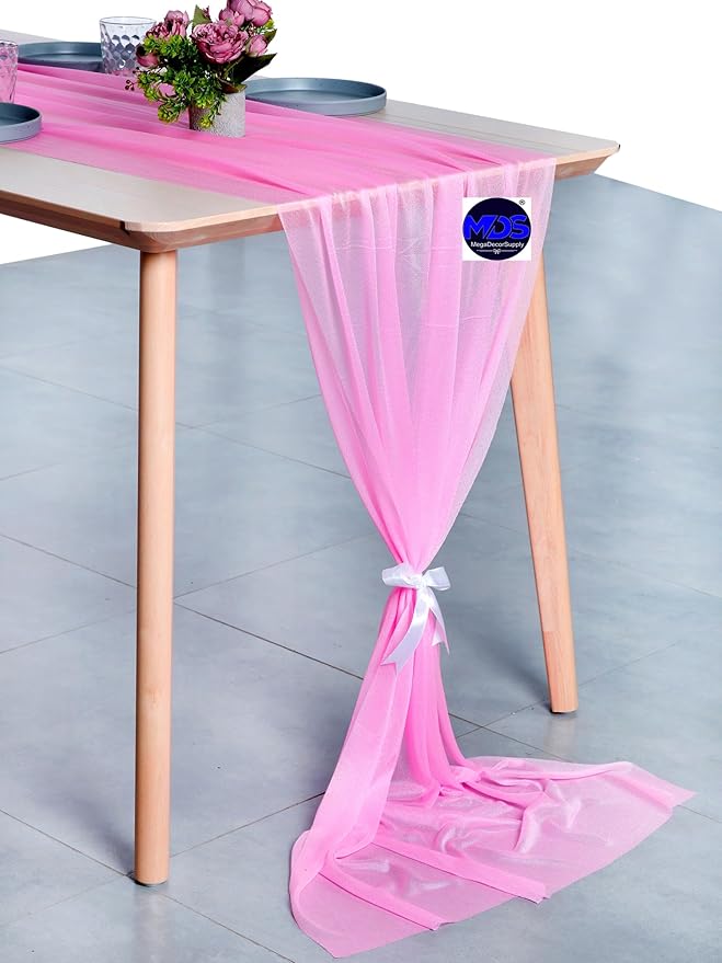 MDS Halloween Chiffon Table Runner - 10 Pack, 29 x 170 Inches, 14ft Each - Sheer Spooky Table Runners for Haunted House Parties, Trick-or-Treat Tables, Witchy Décor, Wedding & Events - Bubblegum Pink
