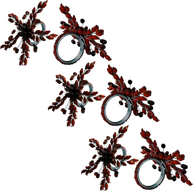Napkin Rings Set of 12 for Dining Table Decoration Parties Everyday Metal Napkin Holder Leaf Wine (Pack of 12)