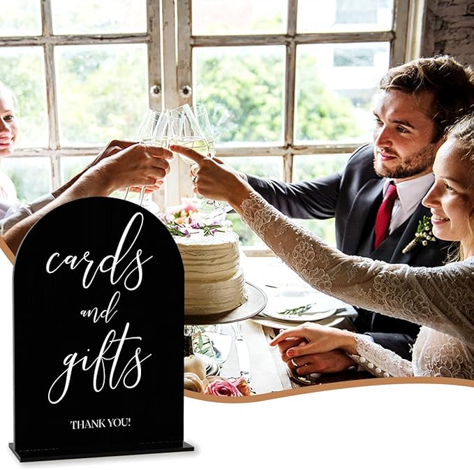 Black Cards and Gifts Sign, Wedding Engagement Bridal Shower Baby Shower Party Decor for Reception Reception, Weddings Acrylic Sign