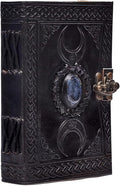 cuero 3 Moon Blue Lapiz Embossed Vintage Leather Journal | 240 Pages of Antique Handmade Deckle Edge Vintage Paper, Leather Sketchbook, Drawing Journal, Great Gift (6 inch by 8 inch, black)