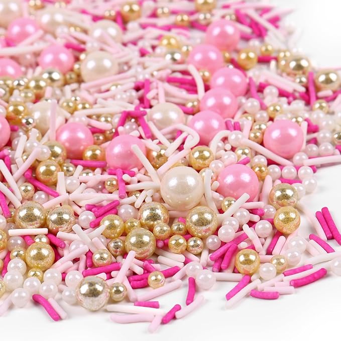Valentine Pink sprinkles for Cake Decorating Edible Sprinkles for Cookies Ice Cream Cupcake Topper 7 ounce Metallic Sprinkle Mix Perfect for Wedding New Year’S Eve Party