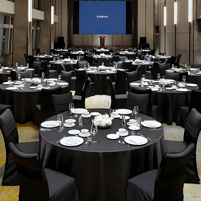 12 Pack Black Round Tablecloth 90 Inch Black Table Cloth Stain and Wrinkle Resistant Reusable and Washable Polyester Fabric Table Covers for Buffet Wedding Party and Banquet