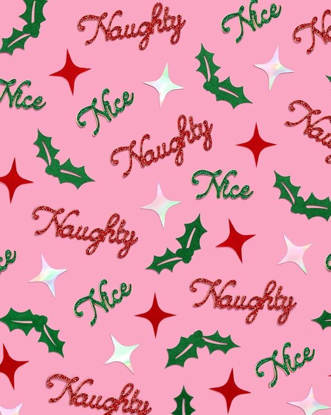 xo, Fetti Naughty + Nice Confetti | Red + Green Glitter - 200 pcs | Winter Decorations, Christmas Table Decor, Holiday Party Supplies, Xmas Tablescape