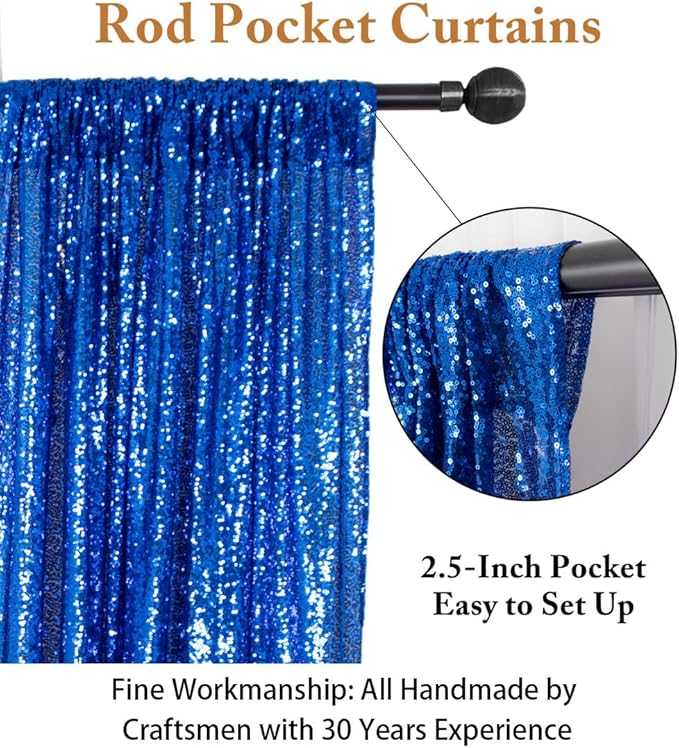 ShinyBeauty Sequin Curtains 2 Panels Royal Blue 2FTx8FT Sequin Photo Backdrop Sequin Backdrop Curtain Pack of 2-1011E