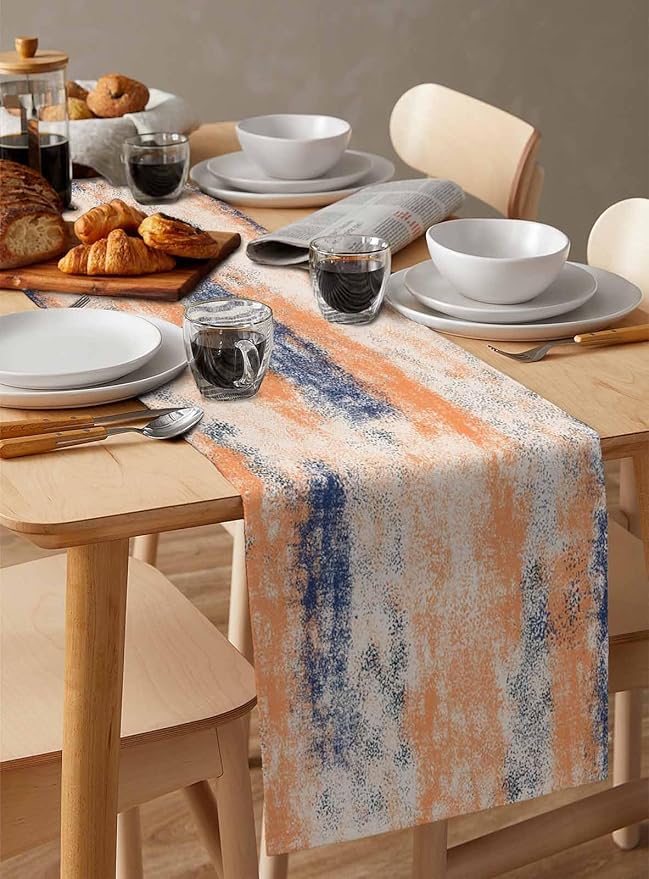 Vintage Oil Painted Cotton Linen Table Runner for Dining Kitchen, Wedding Outdoor Party Tablerunners Decoration, Abstract Modern Orange Minimalist Dresser Scarf Coffee Tablecloth Runners 13x120 Inches
