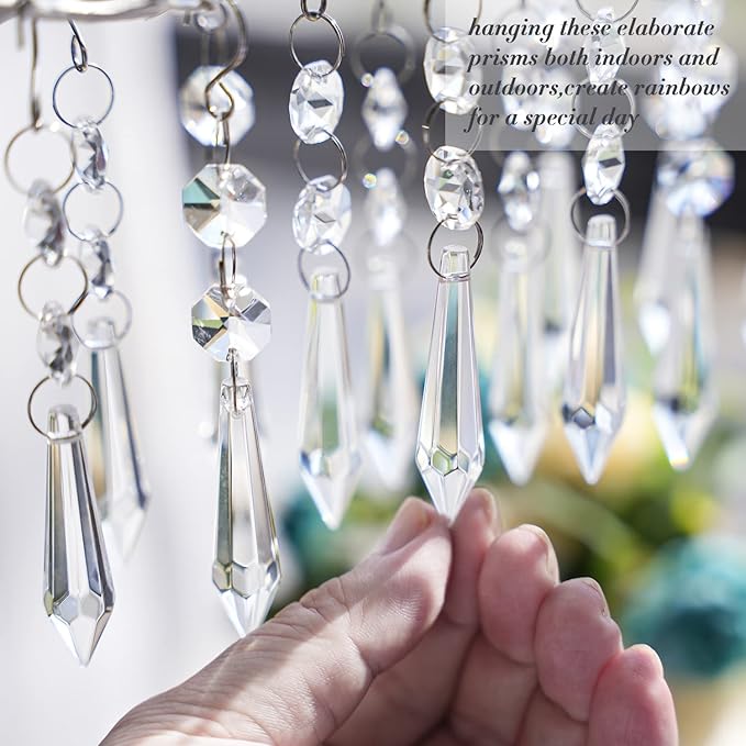 20pcs 55mm Chandelier Icicle Crystal Prism Suncatcher,Clear Chandelier Crystals Replacement,Crystals for Chandeliers with Hooks for Windows Wedding Lamp Decoration