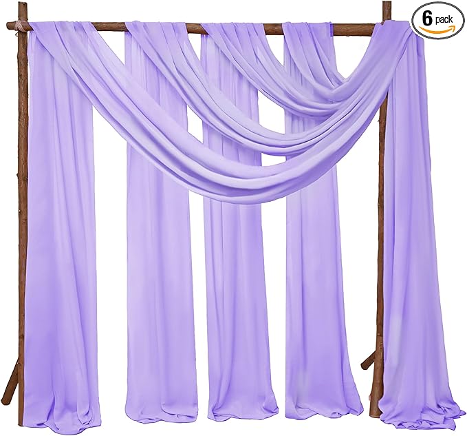 6 Panels Lavender Wedding Arch Drapery 28" x20Ft Wedding Arch Draping Fabric Chiffon Fabric Drape Sheer Backdrop Curtain for Weddings Party Swag Ceremony Birthday Arbor Drapery Reception Ceiling Décor