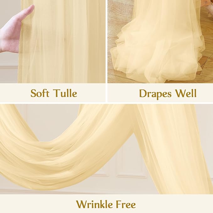 Wedding Arch Draping Fabric Backdrop 2 Panel 60" x 26Ft Champagne Drapes Curtains for Wedding Reception Sheer Tulle Backdrop Curtain for Ceremony Birthday Party Baby Shower Arbor Ceiling Decorations