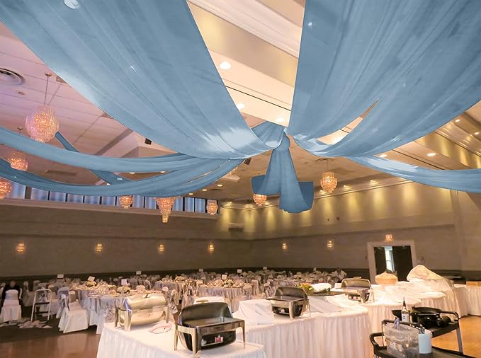 6 Panels Dusty Blue Ceiling Drapes for Wedding 5ftx10ft Ceiling Drapes Wedding Arch Draping Fabric Cheesecloth Sheer Curtain Romantic Ceiling Decorations for Weddings Party Banquet Ceremony Stage