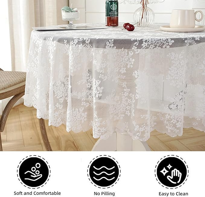 Jeloris Round Lace Tablecloth with Elegant Scalloped Bottom for Any Special Event Such as Wedding, Birthday Party, Baby Shower, Anniversary (60 inch, Style 1)