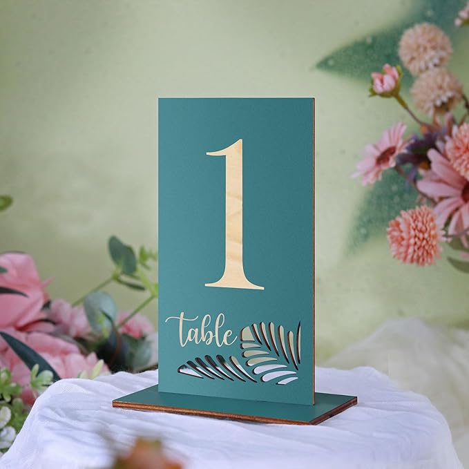 Wooden Table Numbers 1-15,3.2x5.8 Inch Double Sided Rustic Blue Wedding Table Number Signs with Wooden Base,Wedding Centerpieces for Banquet Restaurant Party Decor (Blue, 1-15)