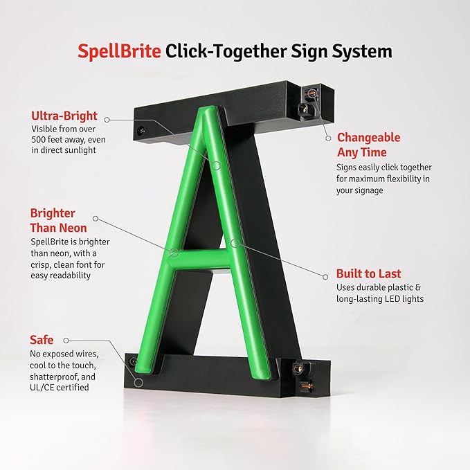 SpellBrite BEER & WINE Sign | Beer-Related Sign with Neon Look, Green LED Light Source | 22.0" x 15.0"