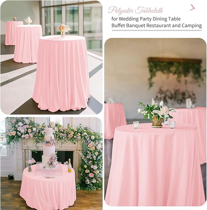fani 12 Pack 90 Inch Round Tablecloth Pink Polyester Fabric Table Cloth for Round Table,Washable Table Cover for Wedding Party Dining Table Buffet Banquet Restaurant and Camping