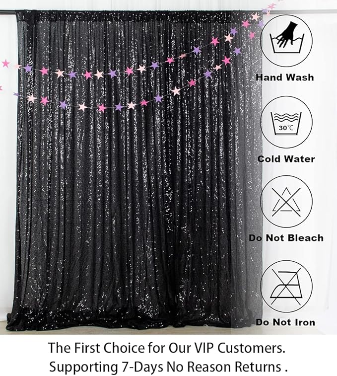 ShinyBeauty Sequin Drapes - Black 7FTx7FT Glitter Backdrop Fabric - 96Inches Long - Photography & Graduation Backdrop