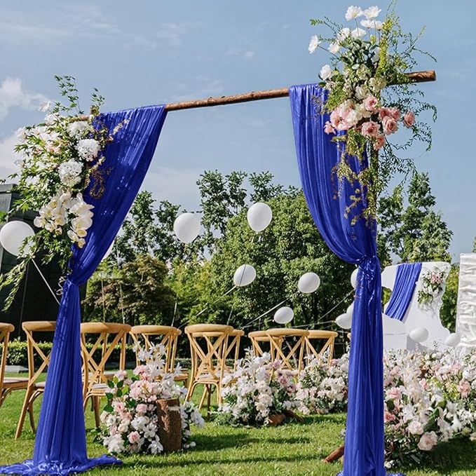 Royal Blue Wedding Arch Draping Fabric 2 Panels 29" x 20 FT Blue Wedding Drapes for Backdrop Sheer Curtain Drapes for Romantic Bridal Baby Shower Ceremony Birthday Party Fall Outdoor Events