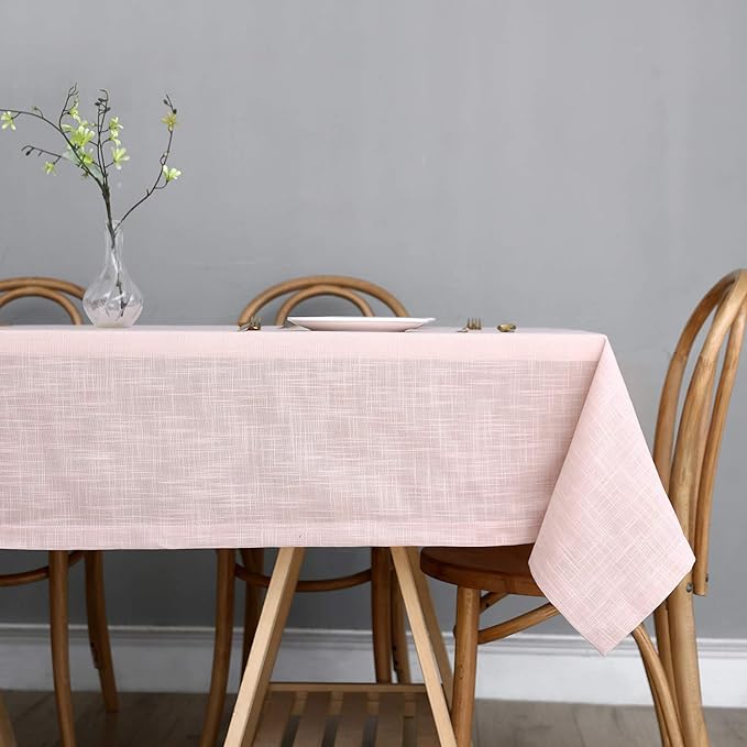 maxmill Lux Faux Linen Table Cloth with Slubby Yarn Textured Weaves Wrinkle Free Anti-Shrink Soft Tablecloth Decorative Table Cover for Outdoor and Indoor Use Rectangle 60 x 104 Inch Blush