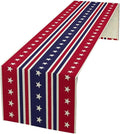 4th of July Table Runner, USA Flag Stars Stripes American Independence Day Red Blue White Stars Lines Print Table Cover for Farmhouse Kitchen Indoor Outdoor Home Party, 13x60inch
