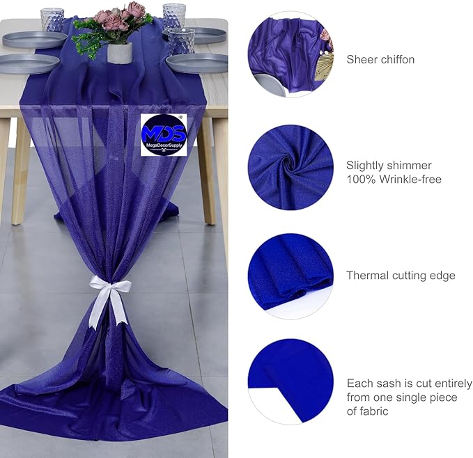 MDS Halloween Chiffon Table Runner - 20 Pack, 29 x 170 Inches, 14ft Each - Sheer Spooky Table Runners for Haunted House Parties, Trick-or-Treat Tables, Witchy Décor, Wedding & Events - Royal Blue