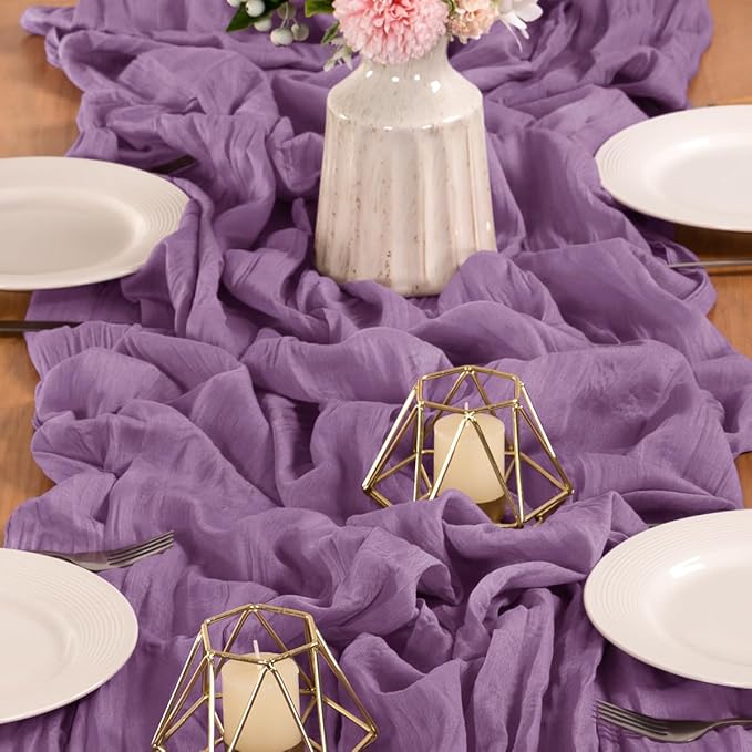 MLMW 6 Pack Fall Table Runner Purple Cheesecloth Boho Rustic Sheer Cheese Cloth Table Runner 160 inch 13.3ft for Halloween Wedding Party Baby Bridal Shower Birthday
