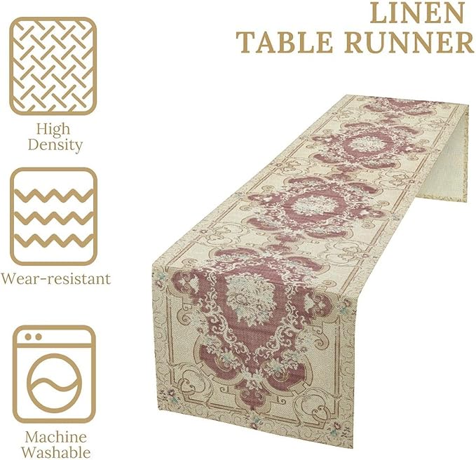 Boho Bohemia Table Runner, Vintage Blue Gold Retro Flower Rustic Country Floral Printed Pattern for Home Kitchen Table Decor Dining Coffee Room Garden Party Wedding Decor 13x108in