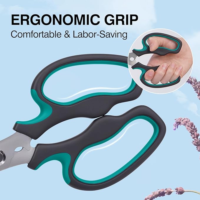 Garden Scissors Floral Shears, Professional Floral Scissors with Comfortable Grip Handle, Premium Garden Pruning Shears for Plants Trimming and Fruit Picking Trimming, Green