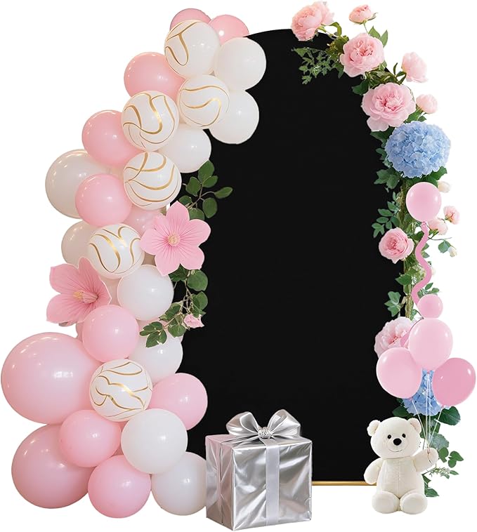 7.2FT Wedding Arch Covers Arch Backdrop Cover Arch Stand Covers Set Arch Cover Spandex Fabric Stretchy Backdrop for Wedding Birthday Party Decoration Baby Shower (Black, Cover Only)