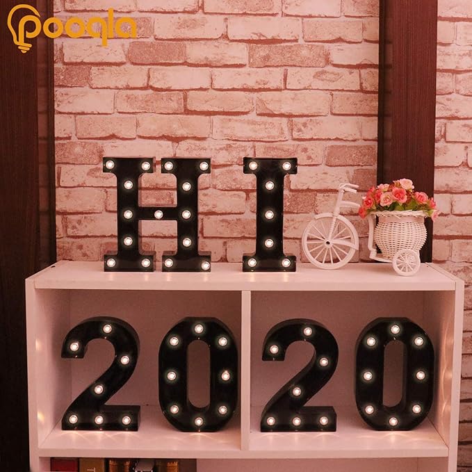 Decorative LED Illuminated Letter Marquee Sign - Alphabet Marquee Letters with Lights For Wedding Birthday Party Christmas Night Light Lamp Home Bar Decoration D, Black