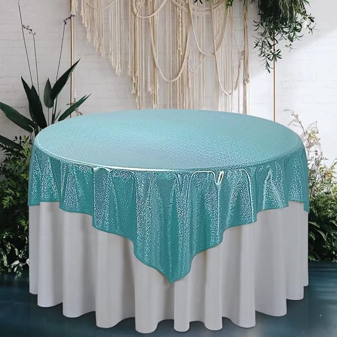 Fitable Sequin Tablecloth for Parties 60x60 Inch - Sparkle Glitter Table Cloth Laser Square Overlay for Wedding Baby Shower Ceremony Birthday Holiday Banquet Decor, Teal