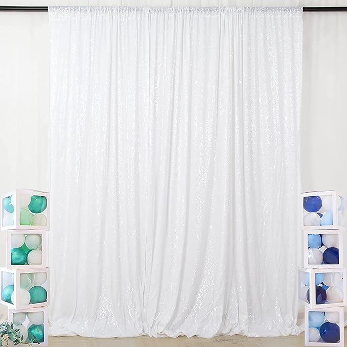 Poise3EHome 8FT x 8FT White Sequin Photography Backdrop Curtain for Party Decoration, White