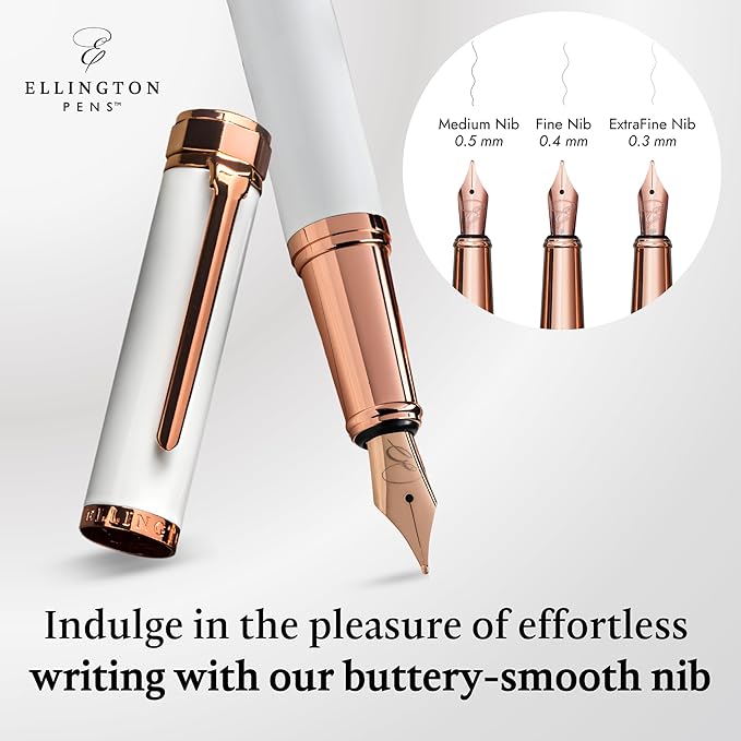 Ellington Pens Luxury Fountain Pen Set- Fountain Pens for Writing - Smooth Extra Fine Nib - Includes Refillable Ink Converter, 3 Ink Cartridges [Black & Blue], Gift Box - Elegant Calligraphy