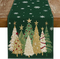 GEEORY Christmas Table Runner 13x48 Inch, Xmas Trees Snowflakes Holiday Decorative Farmhouse Table Decoration for Kitchen Dinning, Indoor Outdoor Dinner Party Decor (Green) GT152-48