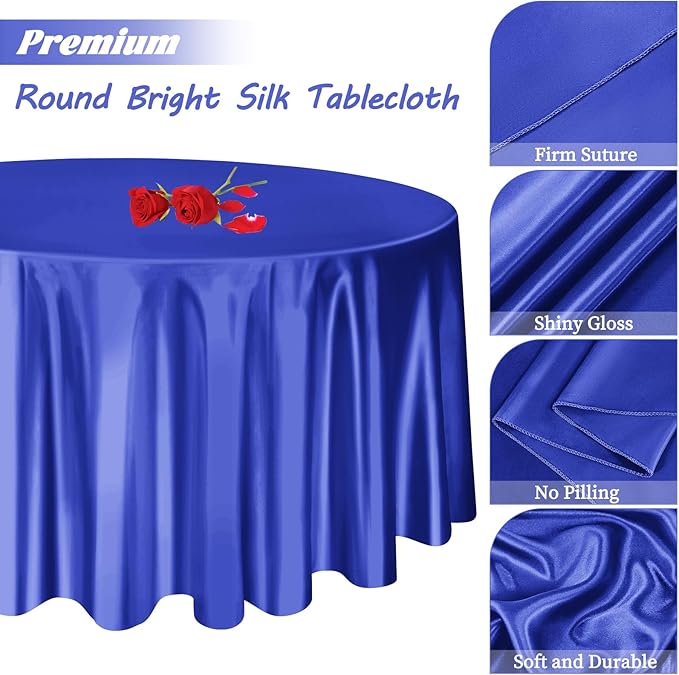 fani 12 Pack 108 Inch Royal Blue Satin Tablecloth - Silky Round Tablecloth Overlay Smooth Fabric Table Cover, Bright Table Decoration for Wedding Party Banquet Events Restaurant Kitchen Dining
