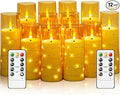 Flameless Candles with Embedded Star String - Battery Operated LED Candles, with Remote,12 Gold Flickering Candles for Christmas, Weddings, Home Decor & Party,(D 2.3"×H 5" 6" 7")