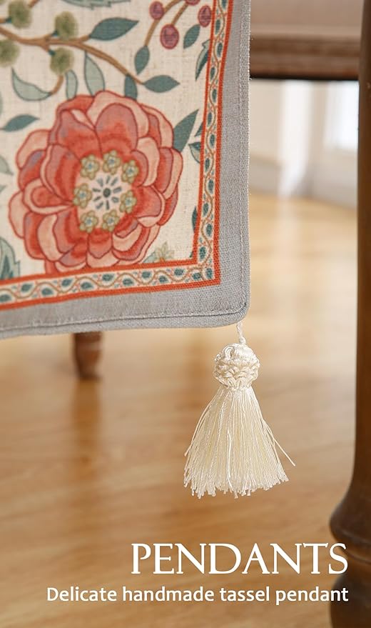 Floral Cloth Small Runner for Table,Decorative Linen 63 Inches Long Table Runners,Farmhouse Decor Tabletop for Kitchen,Dining,Party,Home,Christmas,12"*63"