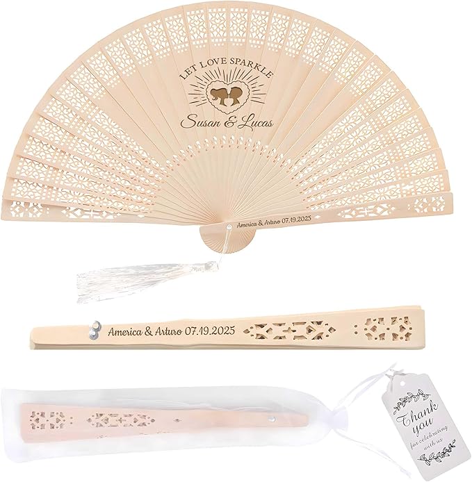 10 PCS Custom Fans Personalized Folding Fans for Line Dancing Wooden Hand Fan Wedding Favors Bulk Fans for Guests Party Event Use (Style13)