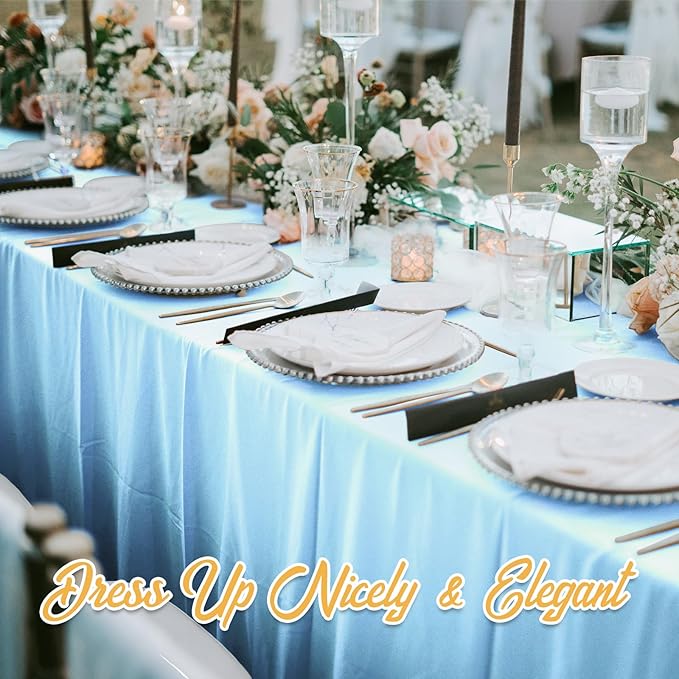 BRILLMAX 6 Pack Light Blue Tablecloths for 6 Foot Rectangle Tables 90 x 132 Inch - 6ft Rectangular Bulk Linen Polyester Fabric Washable Cloth Cover for Wedding Reception Banquet Birthday Party