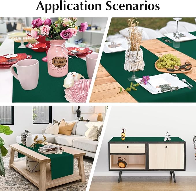 2 Pack Green Table Runner 12 x 90 Inch Solid Color Farmhouse Runners Coffee Table Dresser for Daily Party Home Decoration